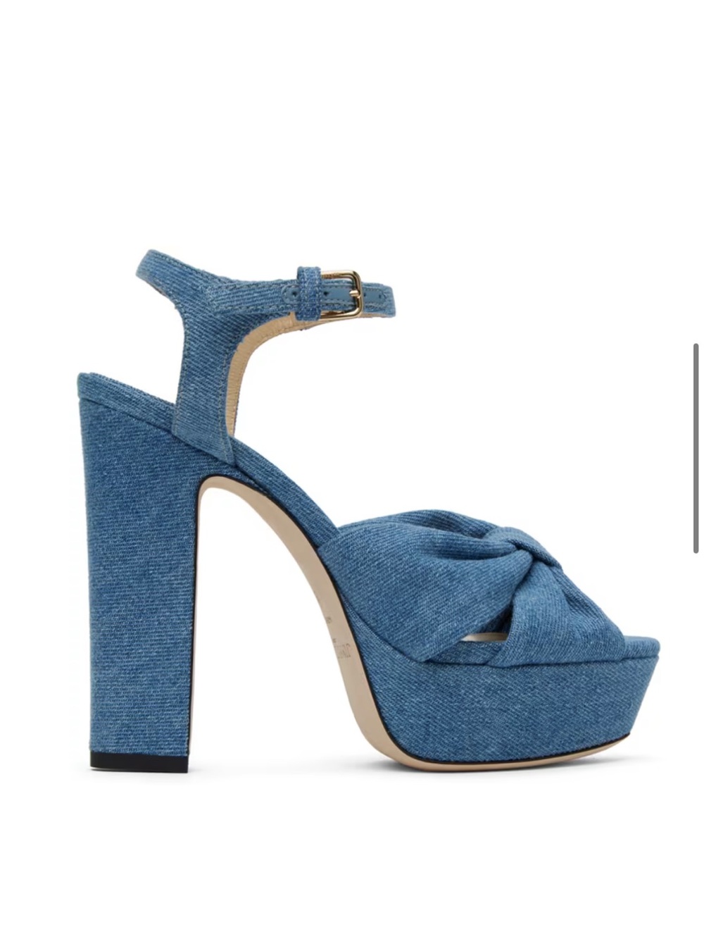 Almost like new Jimmy Choo Blue Denim Knot Platform Sandal with Ankle Strap